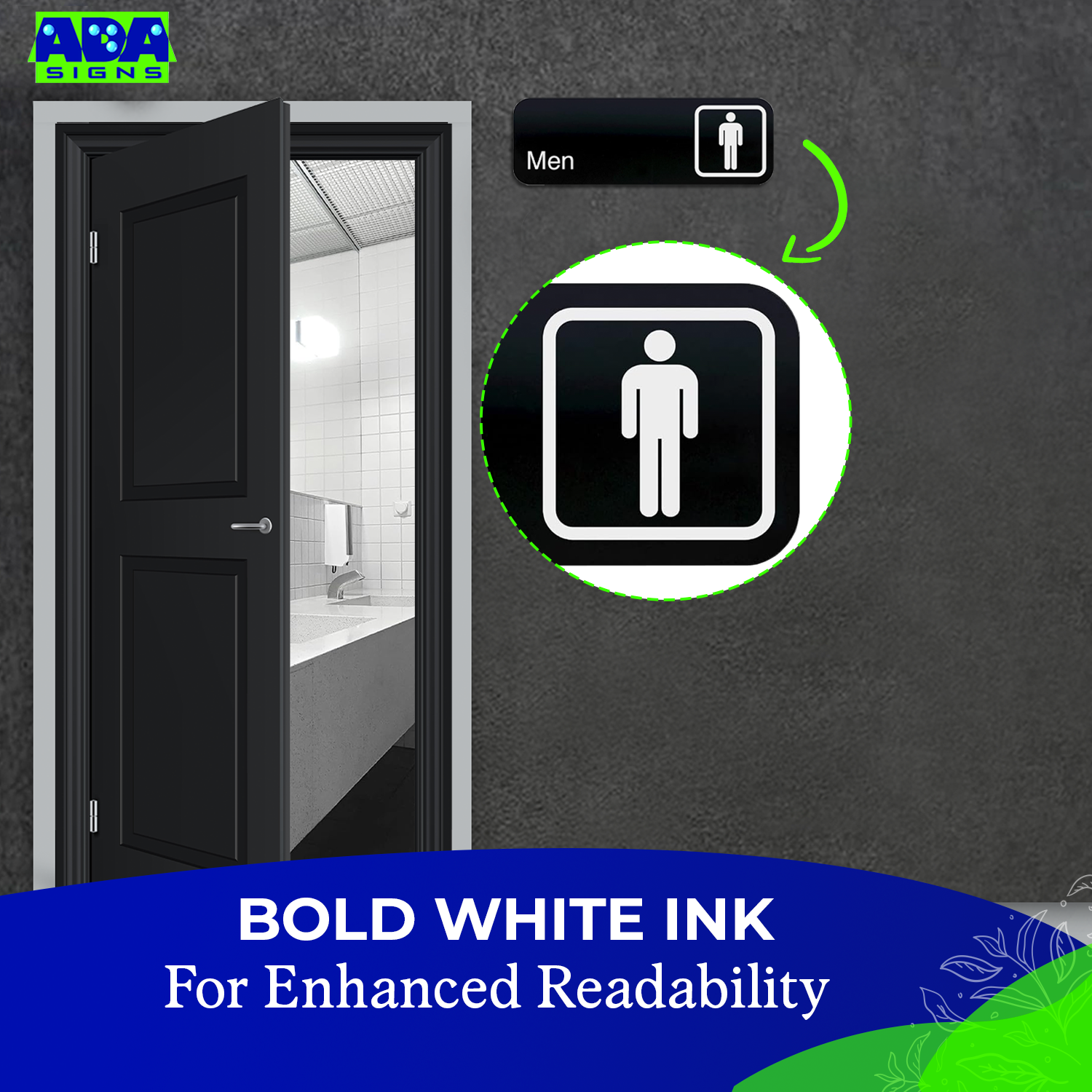 MEN Restroom Sign -  Black Acrylic