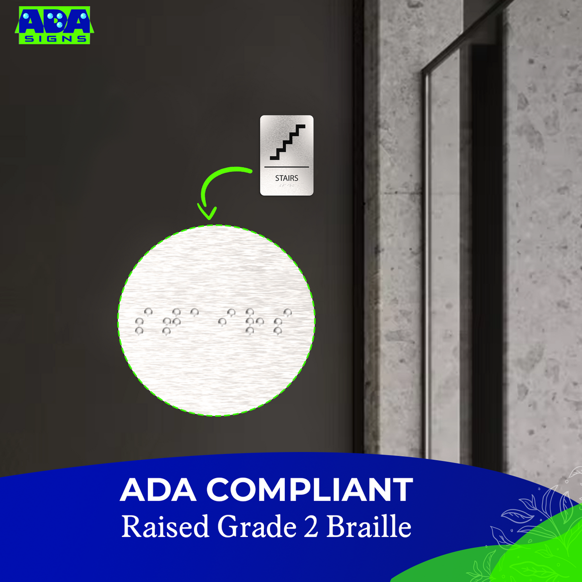 STAIRS Sign  - Brushed Silver Aluminum - ADA Compliant