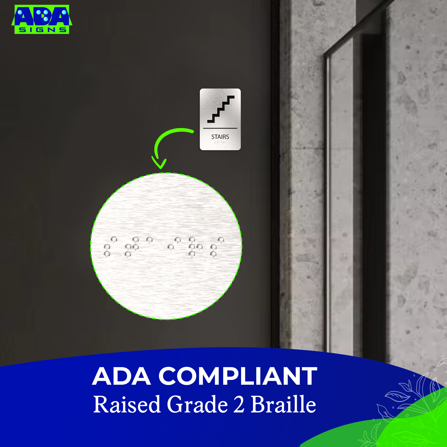 STAIRS Sign  - Brushed Silver Aluminum - ADA Compliant