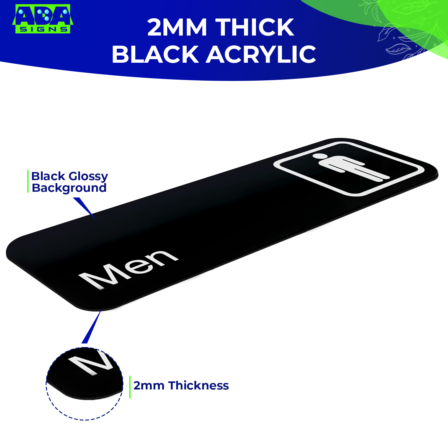MEN Restroom Sign -  Black Acrylic