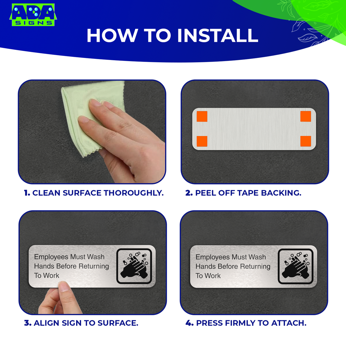 EMPLOYEES MUST WASH HANDS BEFORE RETURNING TO WORK Sign - Brushed Silver Aluminum - ADA Compliant