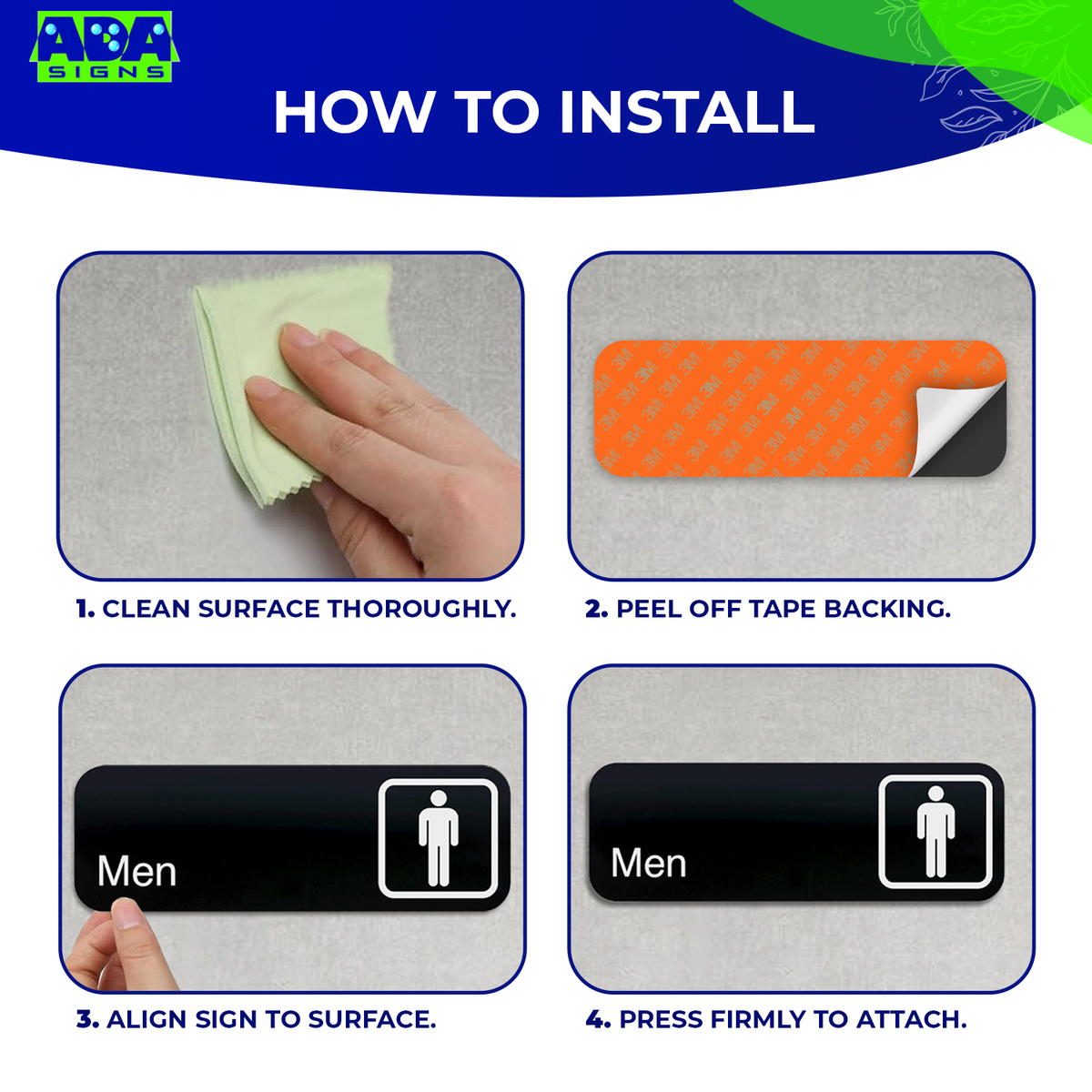 MEN Restroom Sign -  Black Acrylic