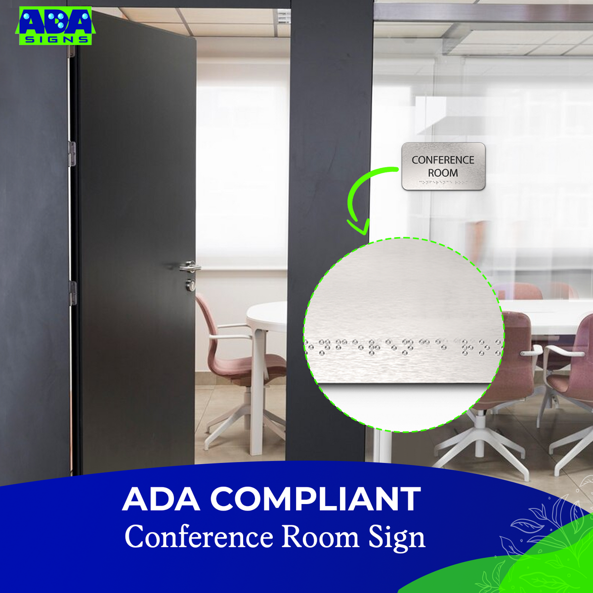 CONFERENCE ROOM Sign - Brushed Silver Aluminum - ADA Compliant