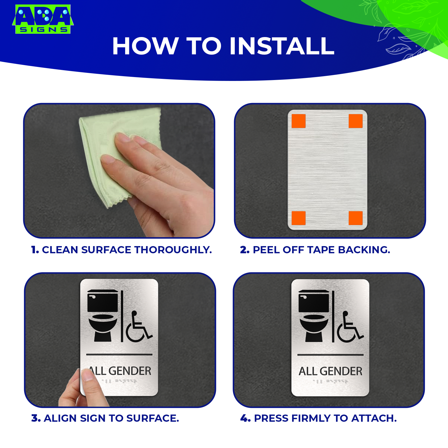 ALL GENDER Restroom Sign with Toilet & Wheelchair Symbols - Brushed Silver Aluminum - ADA Compliant