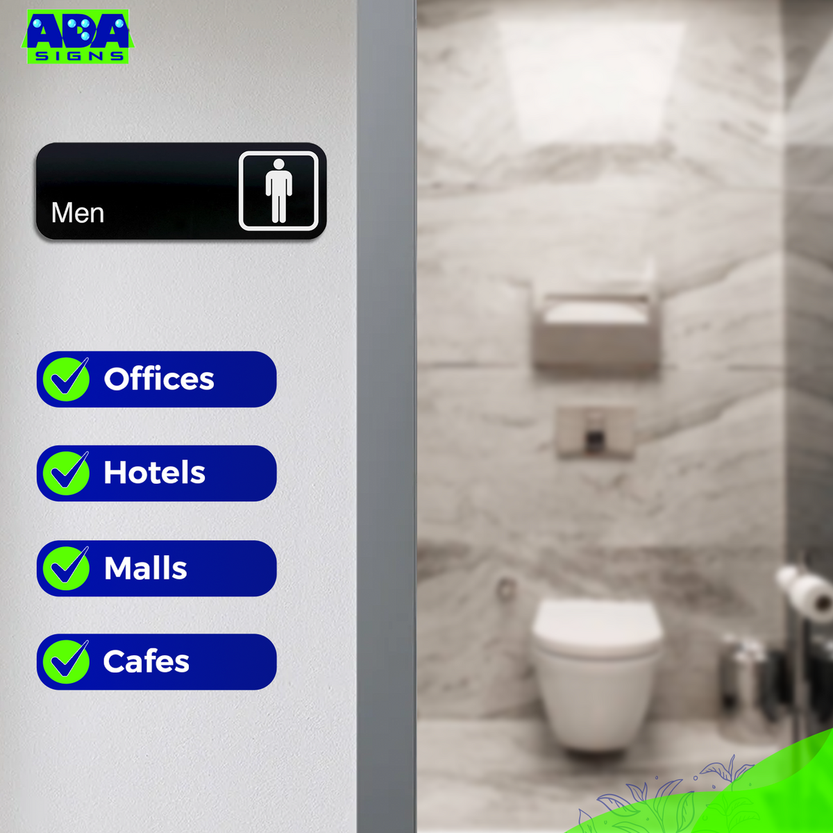 MEN Restroom Sign -  Black Acrylic