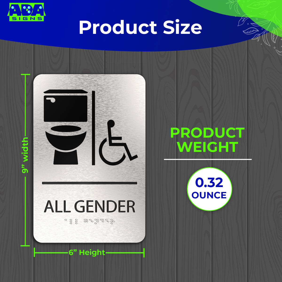 ALL GENDER Restroom Sign with Toilet & Wheelchair Symbols - Brushed Silver Aluminum - ADA Compliant