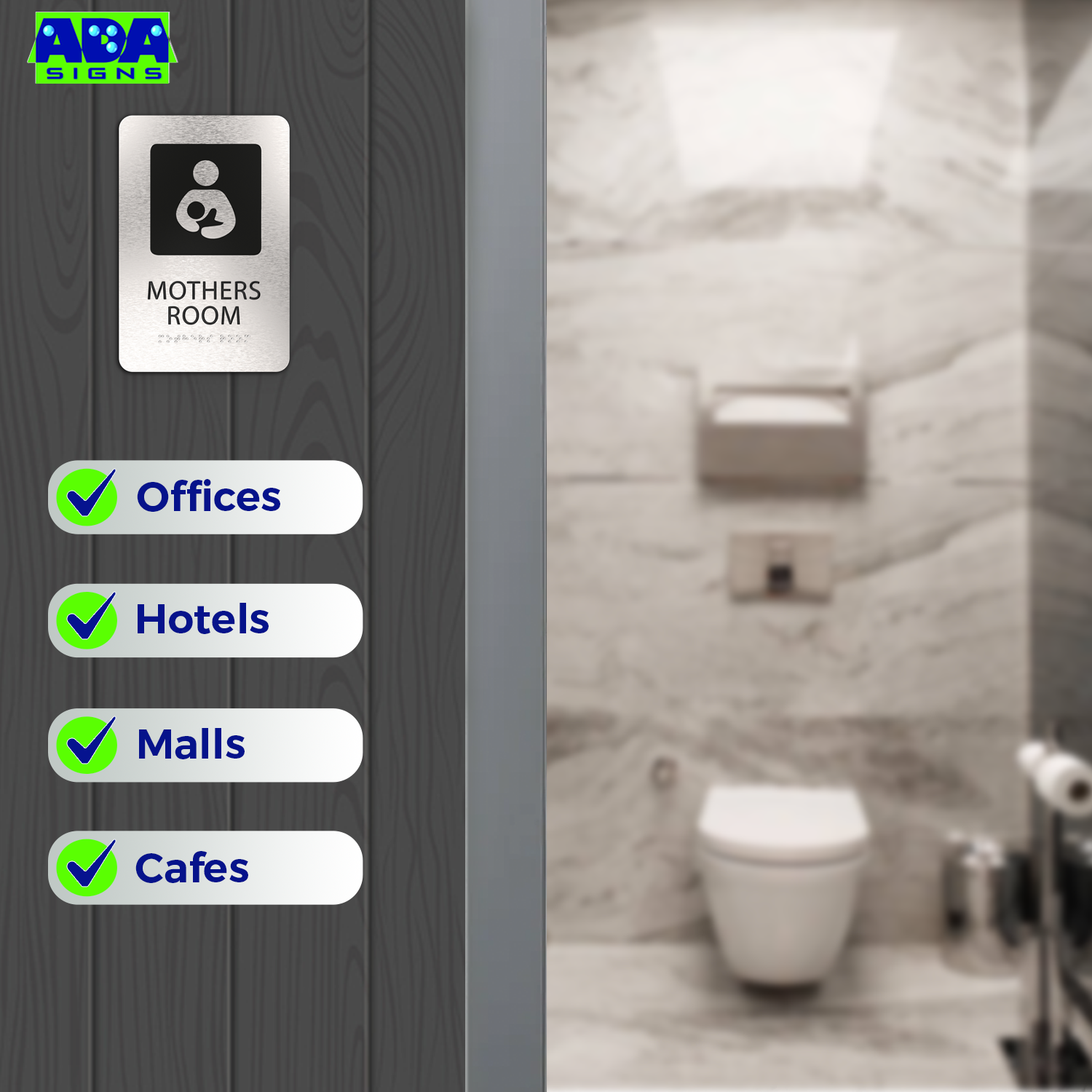 MOTHERS ROOM Lactation Nursing Sign - Brushed Silver Aluminum - ADA Compliant