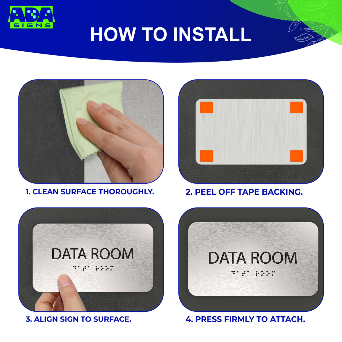 DATA ROOM Sign - Brushed Silver Aluminum - ADA Compliant