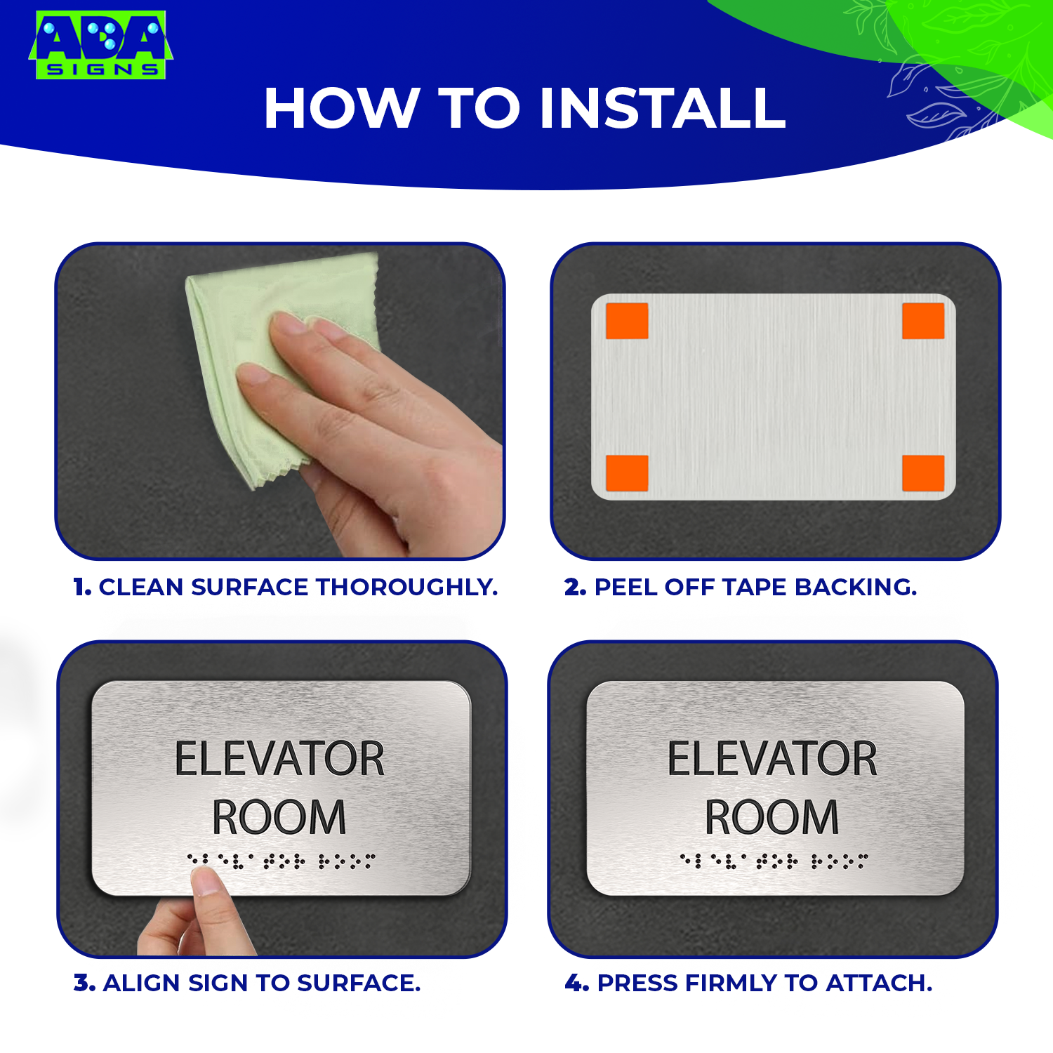 ELEVATOR ROOM Sign - Brushed Silver Aluminum - ADA Compliant