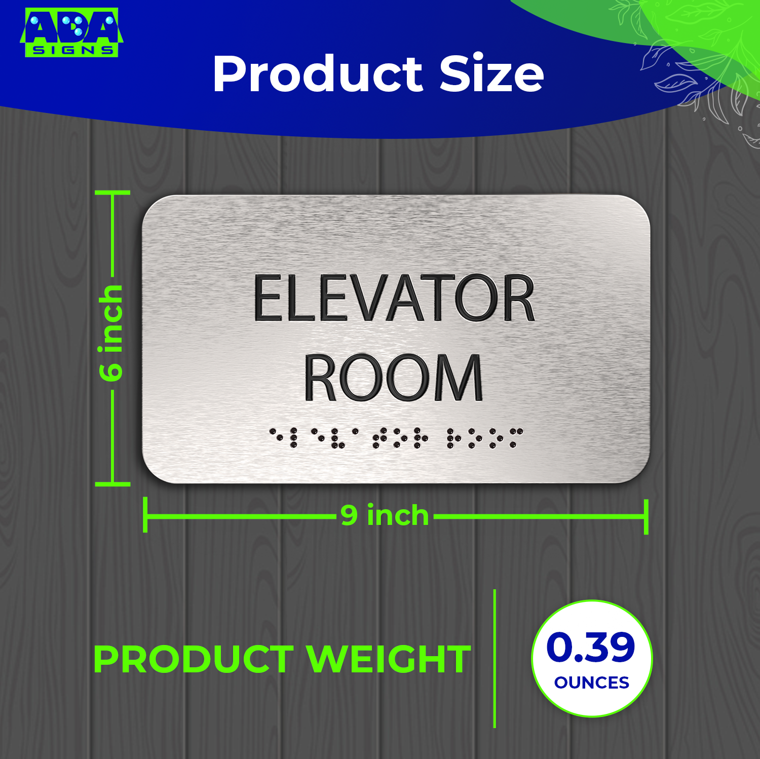 ELEVATOR ROOM Sign - Brushed Silver Aluminum - ADA Compliant
