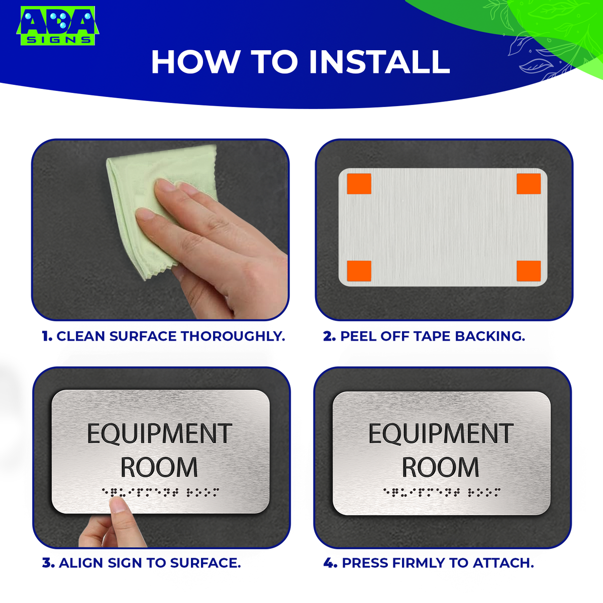 EQUIPMENT ROOM Sign - Brushed Silver Aluminum - ADA Compliant