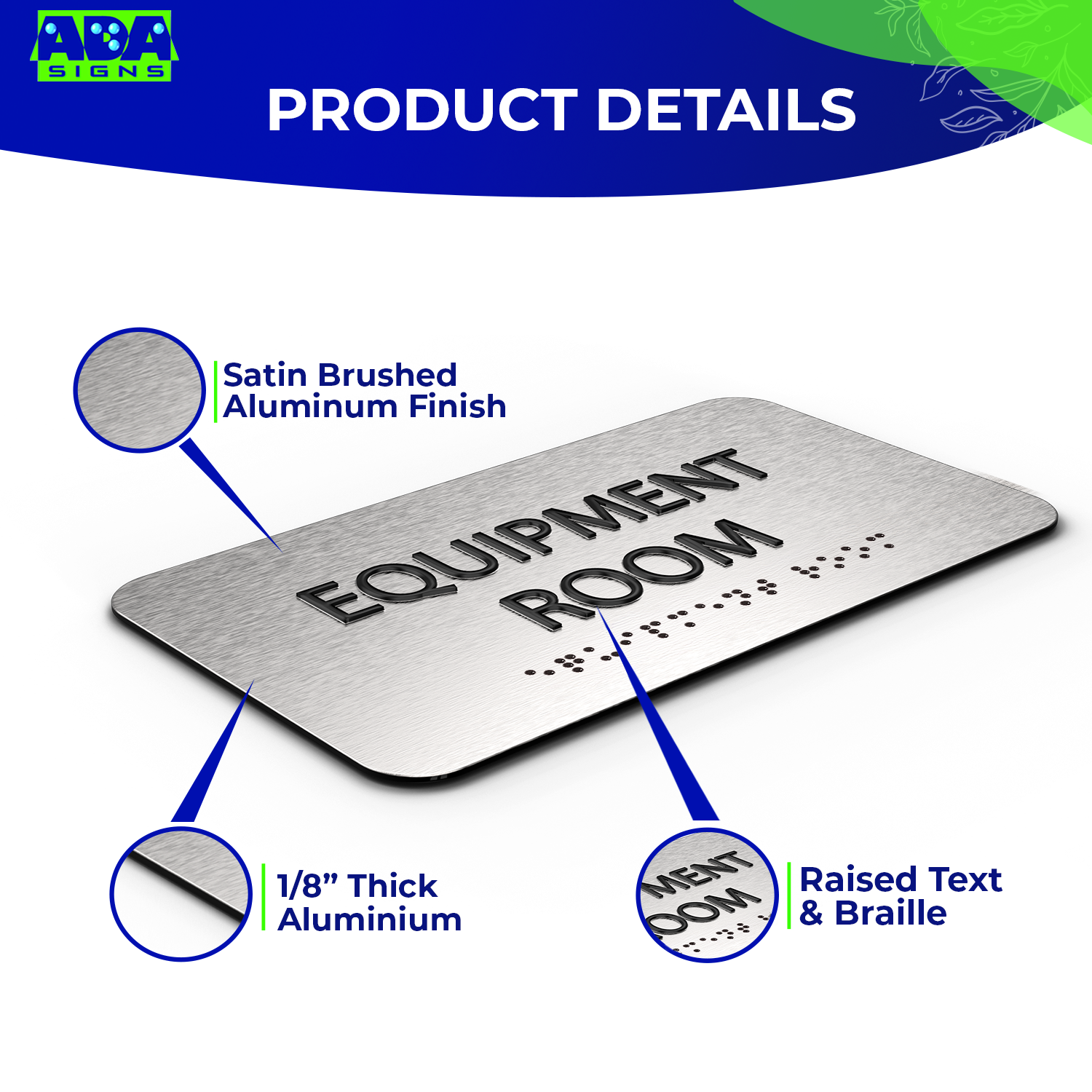 EQUIPMENT ROOM Sign - Brushed Silver Aluminum - ADA Compliant