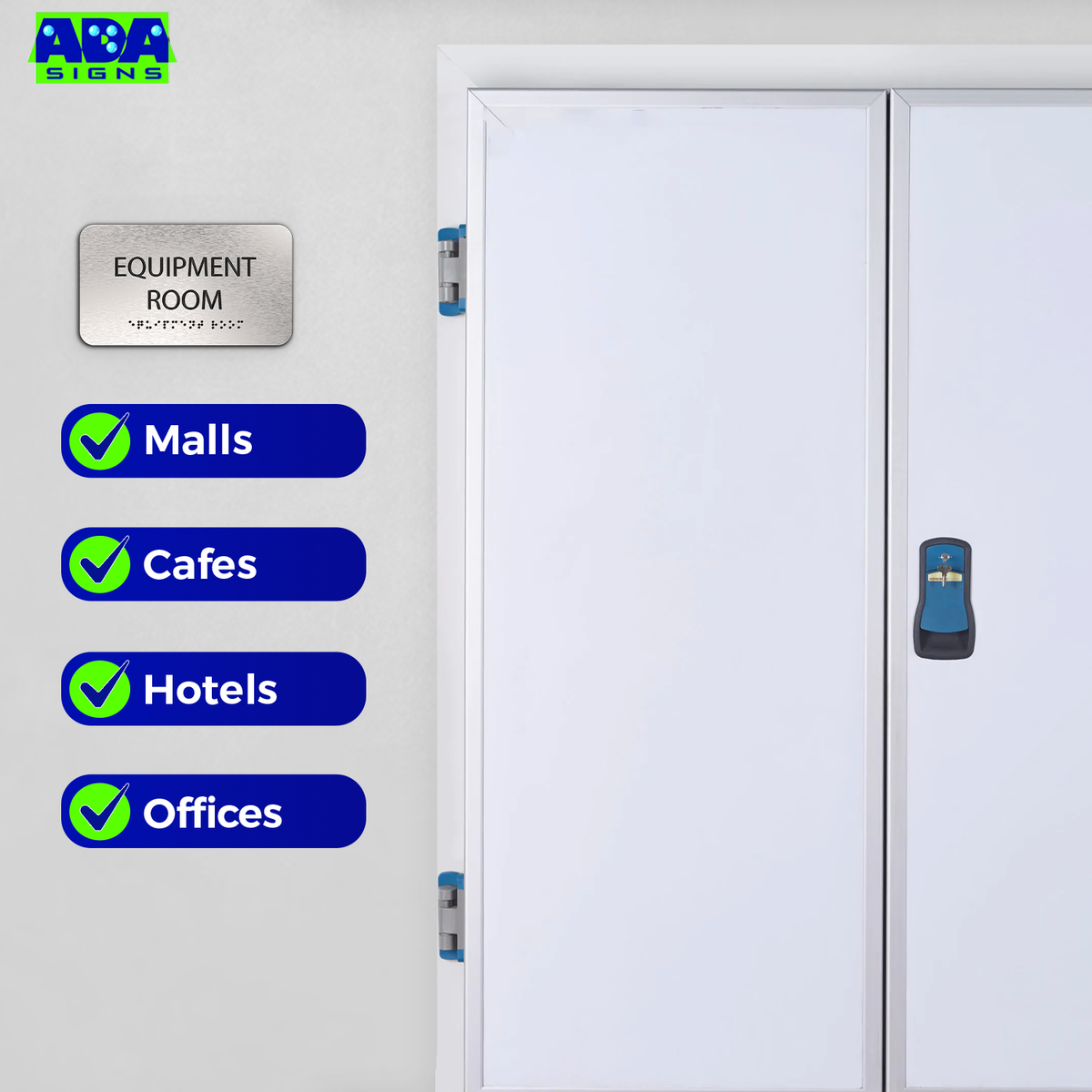 EQUIPMENT ROOM Sign - Brushed Silver Aluminum - ADA Compliant