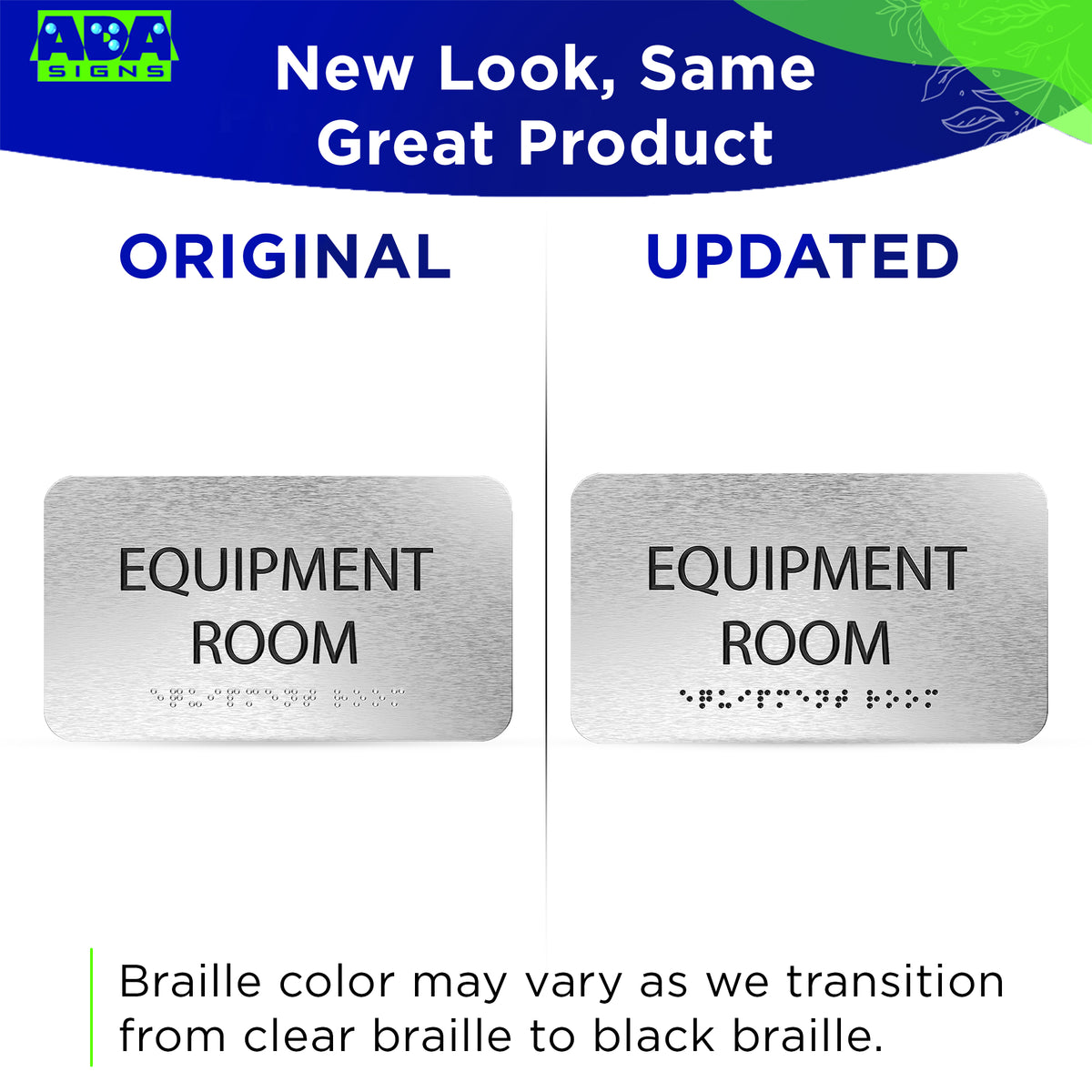 EQUIPMENT ROOM Sign - Brushed Silver Aluminum - ADA Compliant