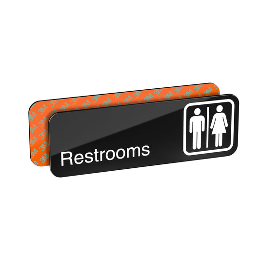 MEN AND WOMEN Restroom Signs for Business, Man & Woman Symbols, Black Acrylic, White Text, 9" x 3