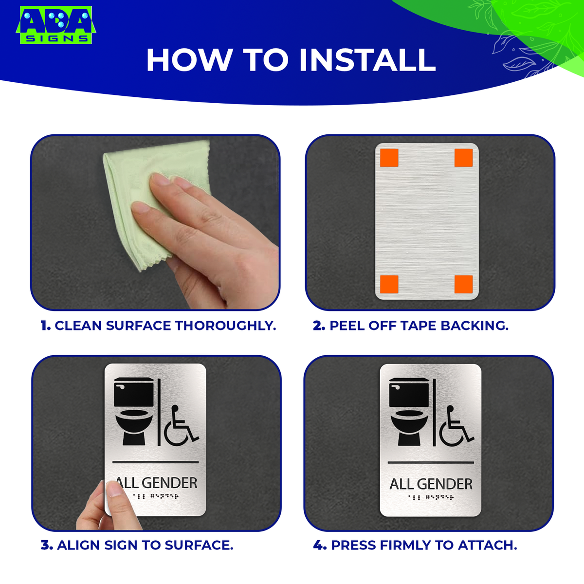 ALL GENDER Restroom Sign with Toilet & Wheelchair Symbols - Brushed Silver Aluminum - ADA Compliant