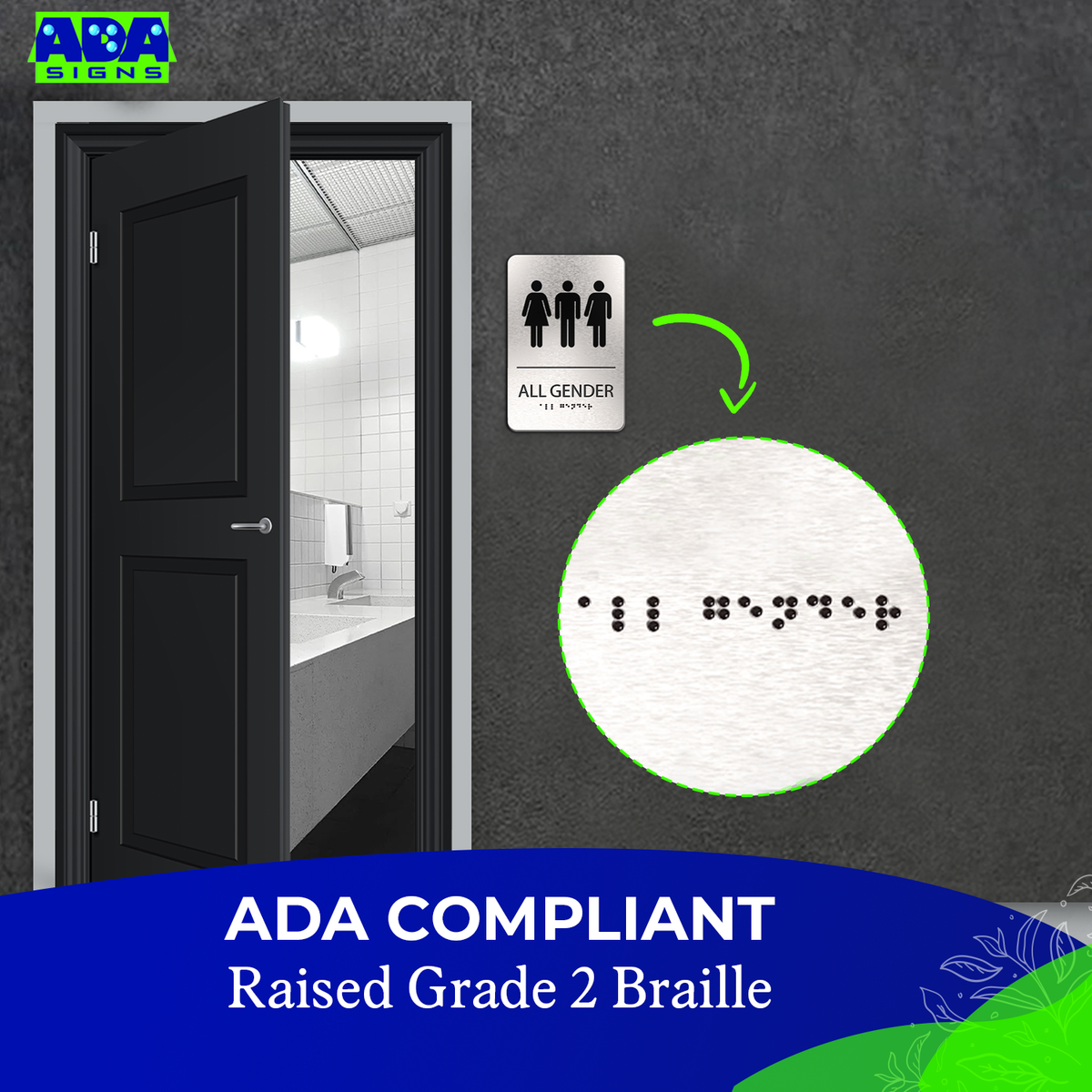 ALL GENDER Restroom Sign with Man, Woman & Blended Symbols, Non Accessible - Brushed Silver Aluminum - ADA Compliant
