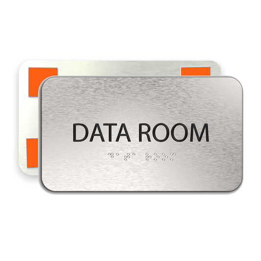 DATA ROOM Sign, ADA compliant, Signs for Business, Aluminum Brushed Silver, Black Raised Text, Grade 2 Braille, 7" x 4"