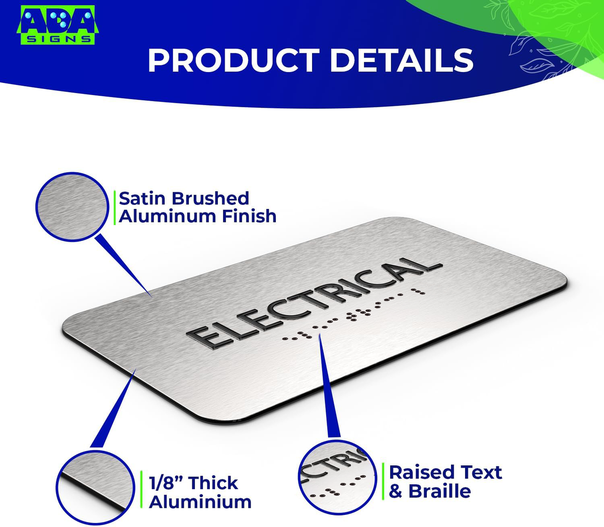 ELECTRICAL Room Sign - Brushed Silver Aluminum - ADA Compliant
