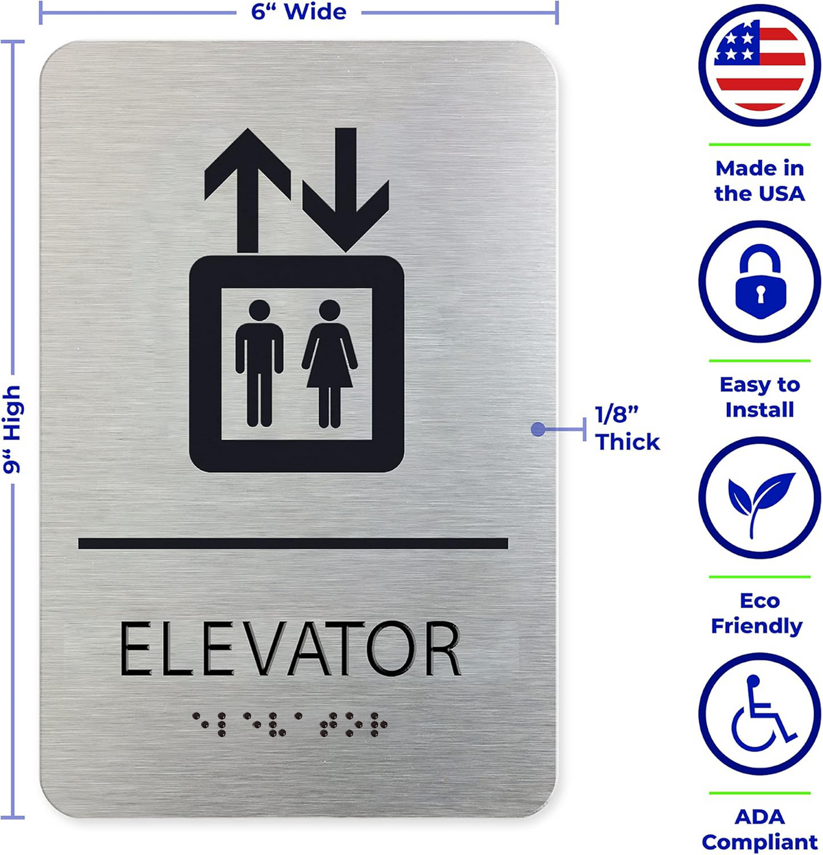 ELEVATOR sign - Brushed Silver Aluminum - ADA Compliant