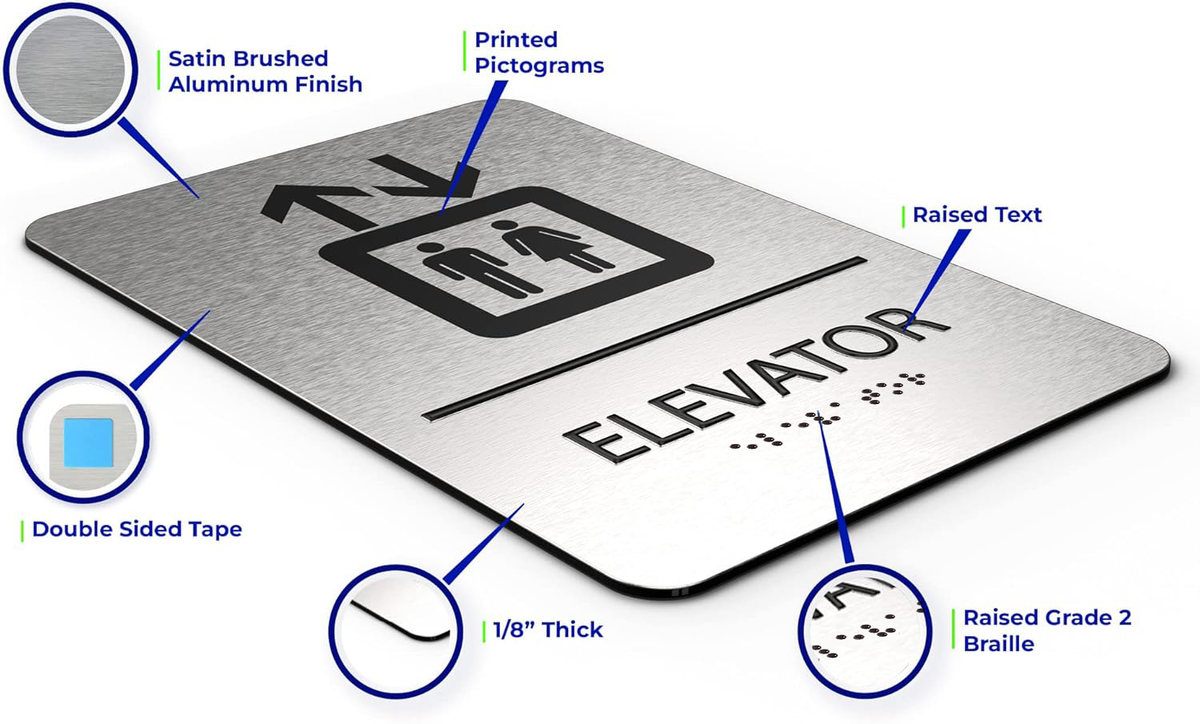 ELEVATOR sign - Brushed Silver Aluminum - ADA Compliant