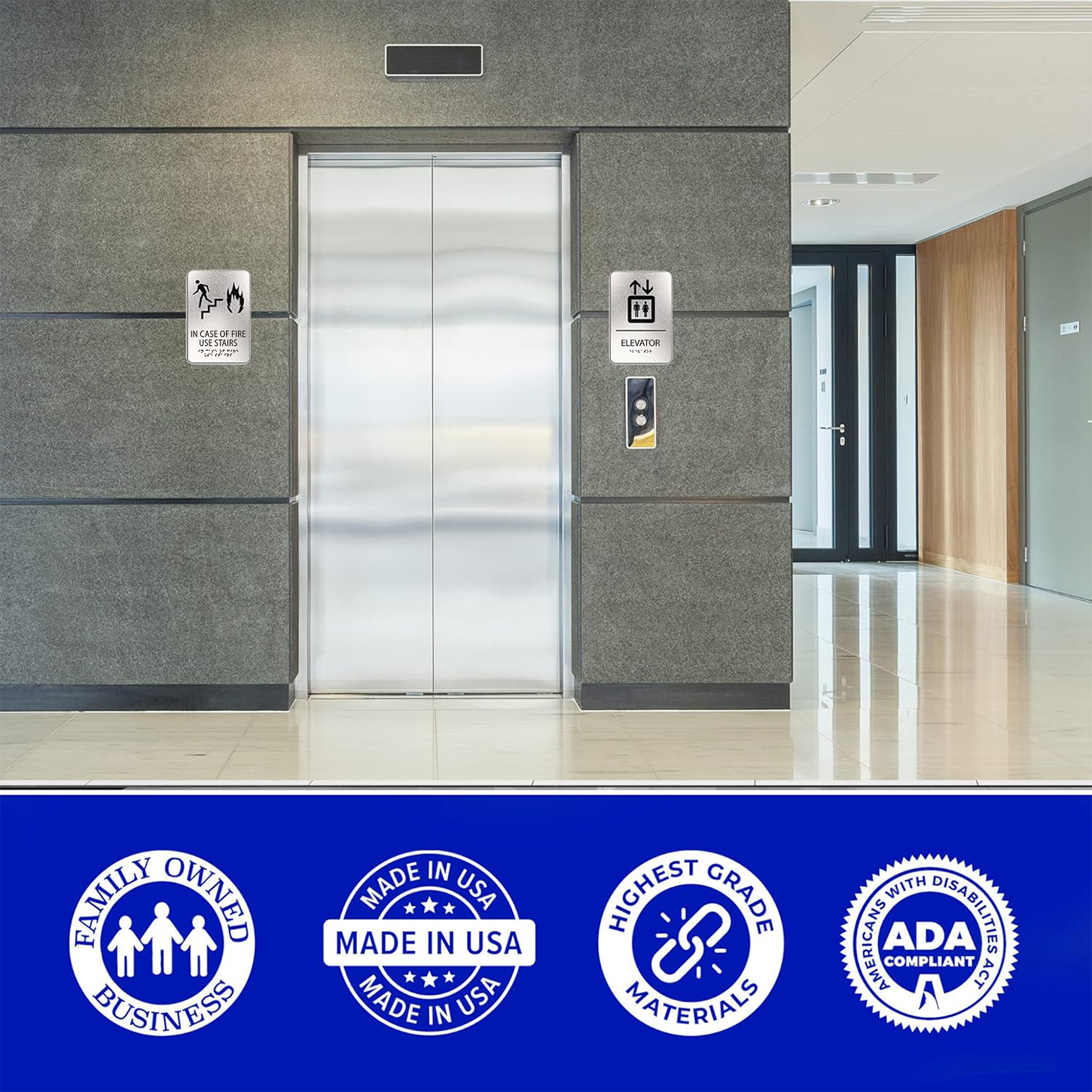 ELEVATOR sign - Brushed Silver Aluminum - ADA Compliant