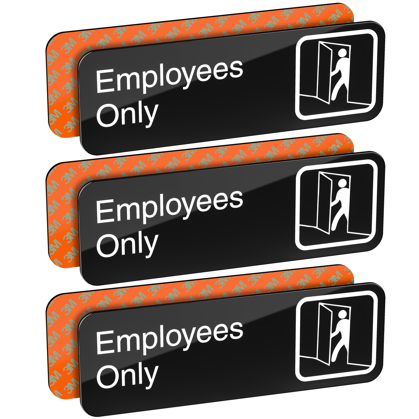 EMPLOYEES ONLY Sign Package, Black Acrylic, White Text, 9"x 3" - SET OF 3