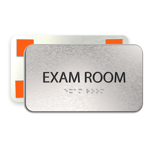 EXAM ROOM Sign, ADA Compliant, Office Sign, Aluminum Brushed Silver, Black Raised Text, Grade 2 Braille, 7" x 4"