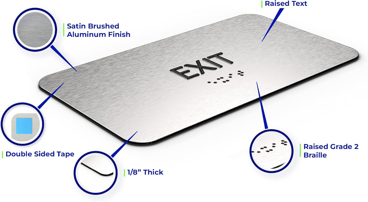 EXIT Sign - Brushed Silver Aluminum - ADA Compliant