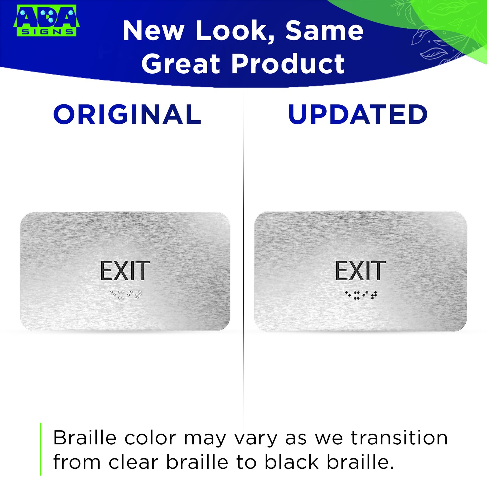 EXIT Sign - Brushed Silver Aluminum - ADA Compliant