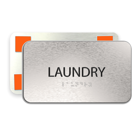 LAUNDRY Sign, ADA Compliant, Business Signs, Aluminum Brushed Silver, Black Raised Text, Grade 2 Braille, 7 "x 4"