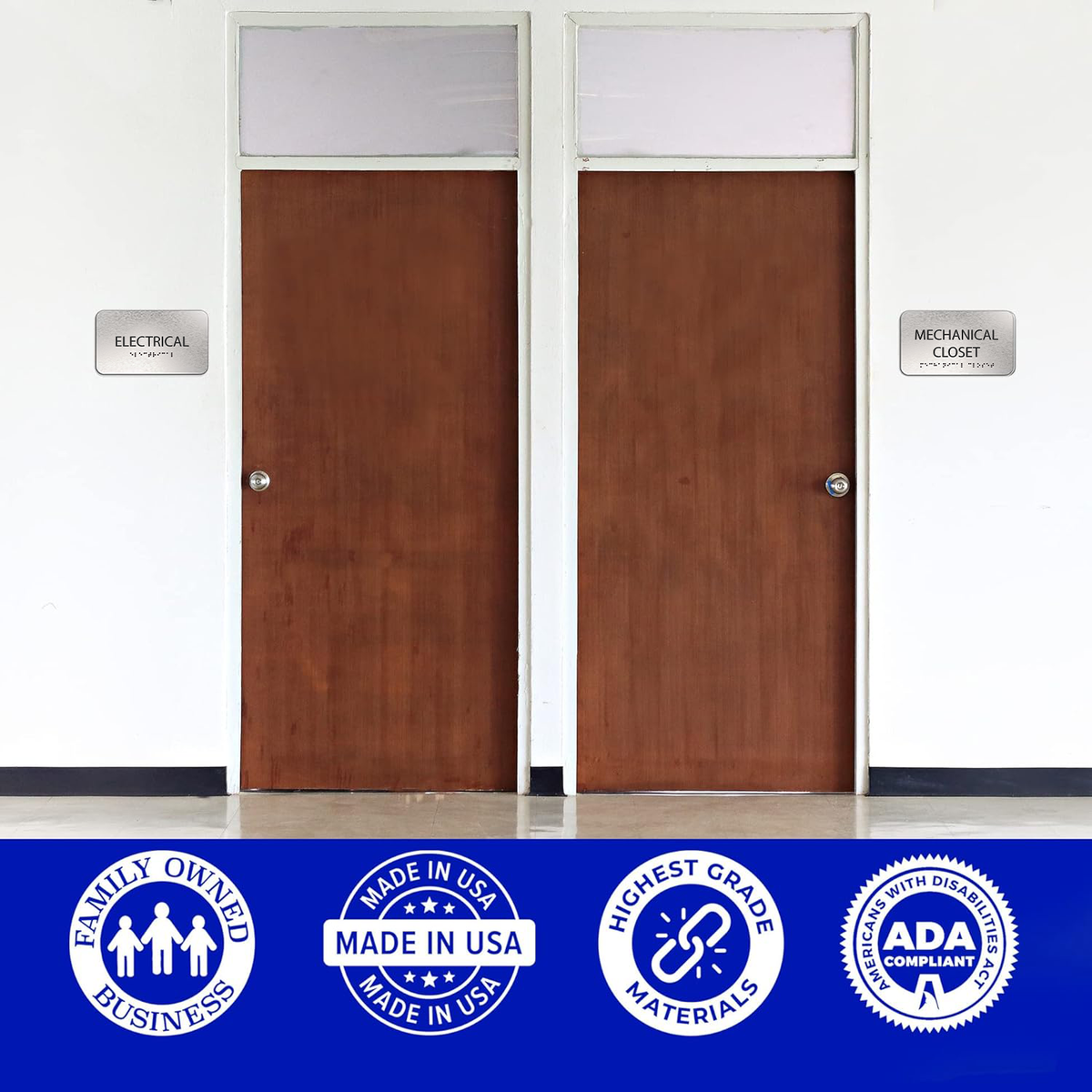MECHANICAL CLOSET Sign  - Brushed Silver Aluminum - ADA Compliant