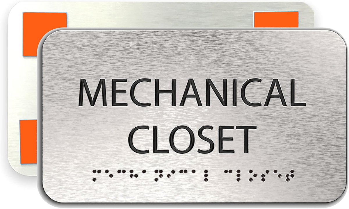 MECHANICAL CLOSET Sign  - Brushed Silver Aluminum - ADA Compliant