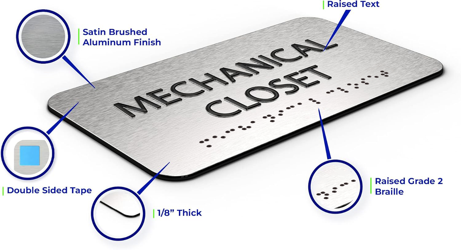 MECHANICAL CLOSET Sign  - Brushed Silver Aluminum - ADA Compliant