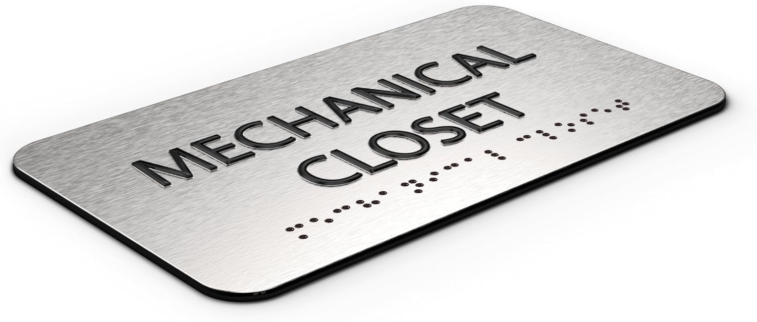 MECHANICAL CLOSET Sign  - Brushed Silver Aluminum - ADA Compliant
