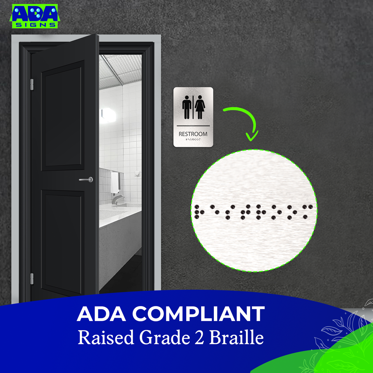 UNISEX Restroom Sign with Man & Woman Symbols, Non Accessible - Brushed Silver Aluminum - ADA Compliant