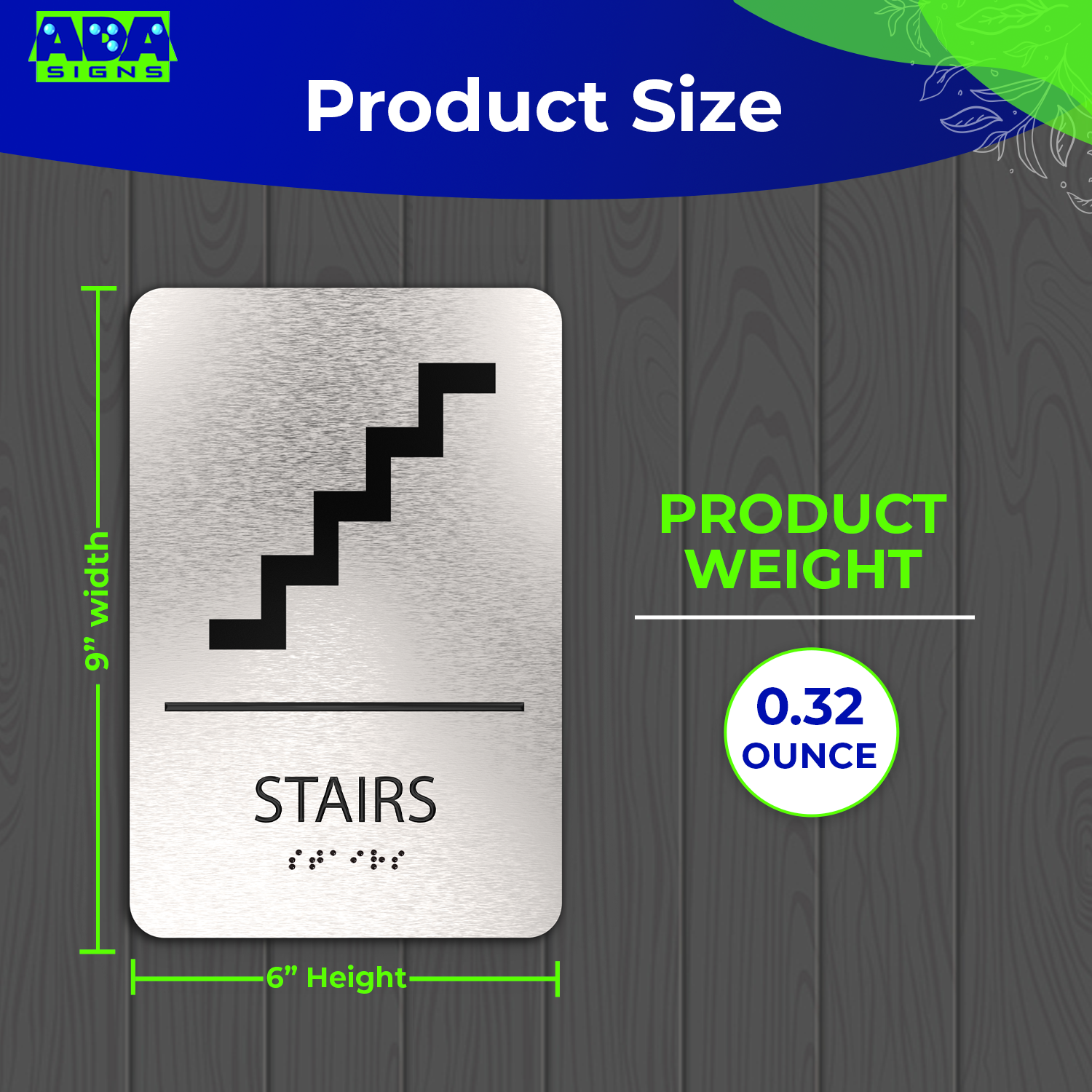 STAIRS Sign  - Brushed Silver Aluminum - ADA Compliant