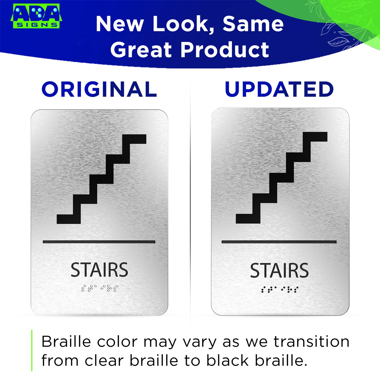 STAIRS Sign  - Brushed Silver Aluminum - ADA Compliant