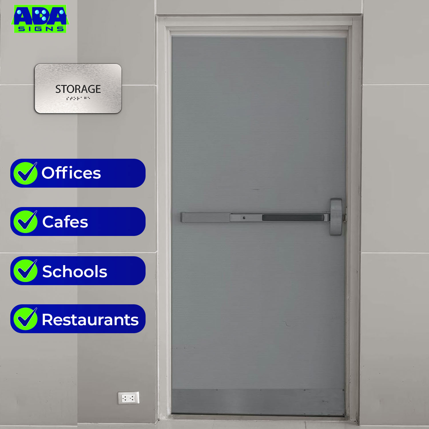 STORAGE Sign - Brushed Silver Aluminum - ADA Compliant