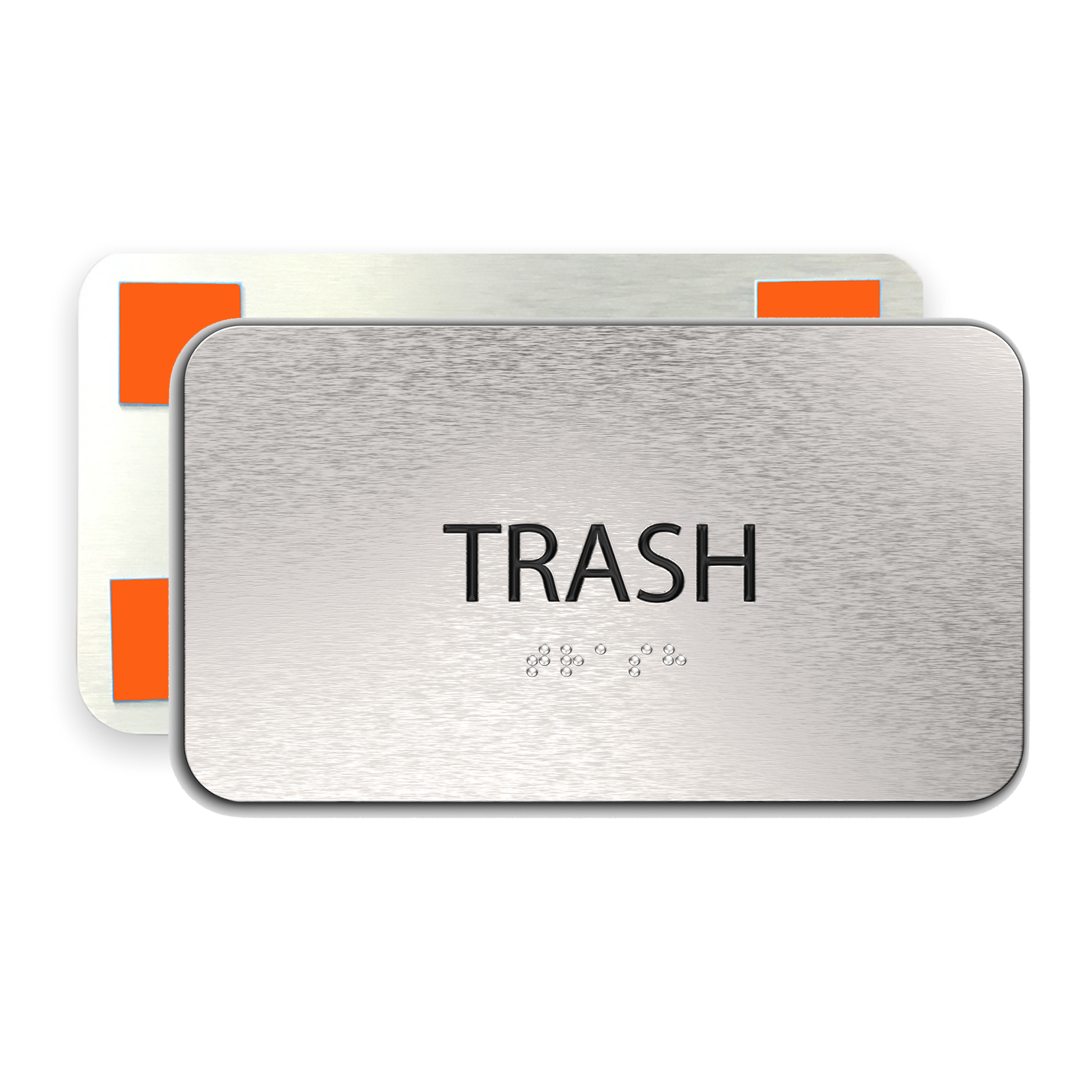 TRASH Sign - Brushed Silver Aluminum - ADA Compliant