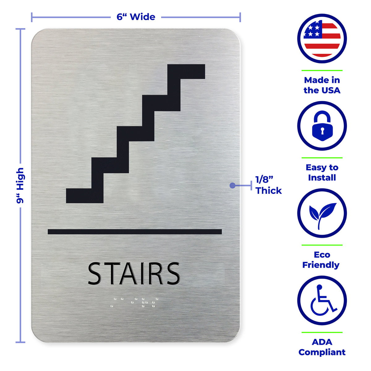 STAIRS Sign  - Brushed Silver Aluminum - ADA Compliant