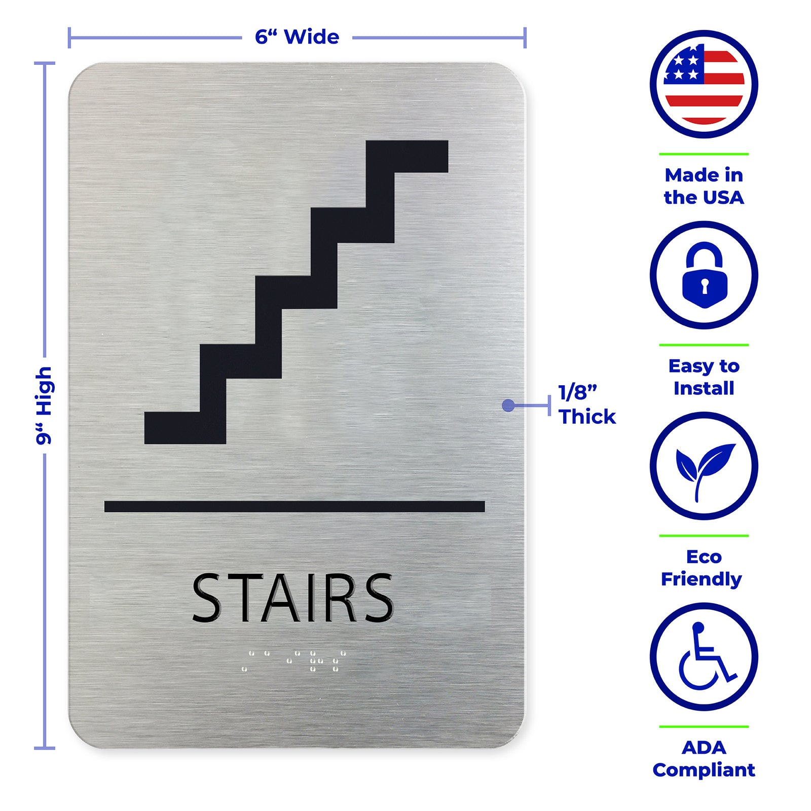 STAIRS Sign  - Brushed Silver Aluminum - ADA Compliant