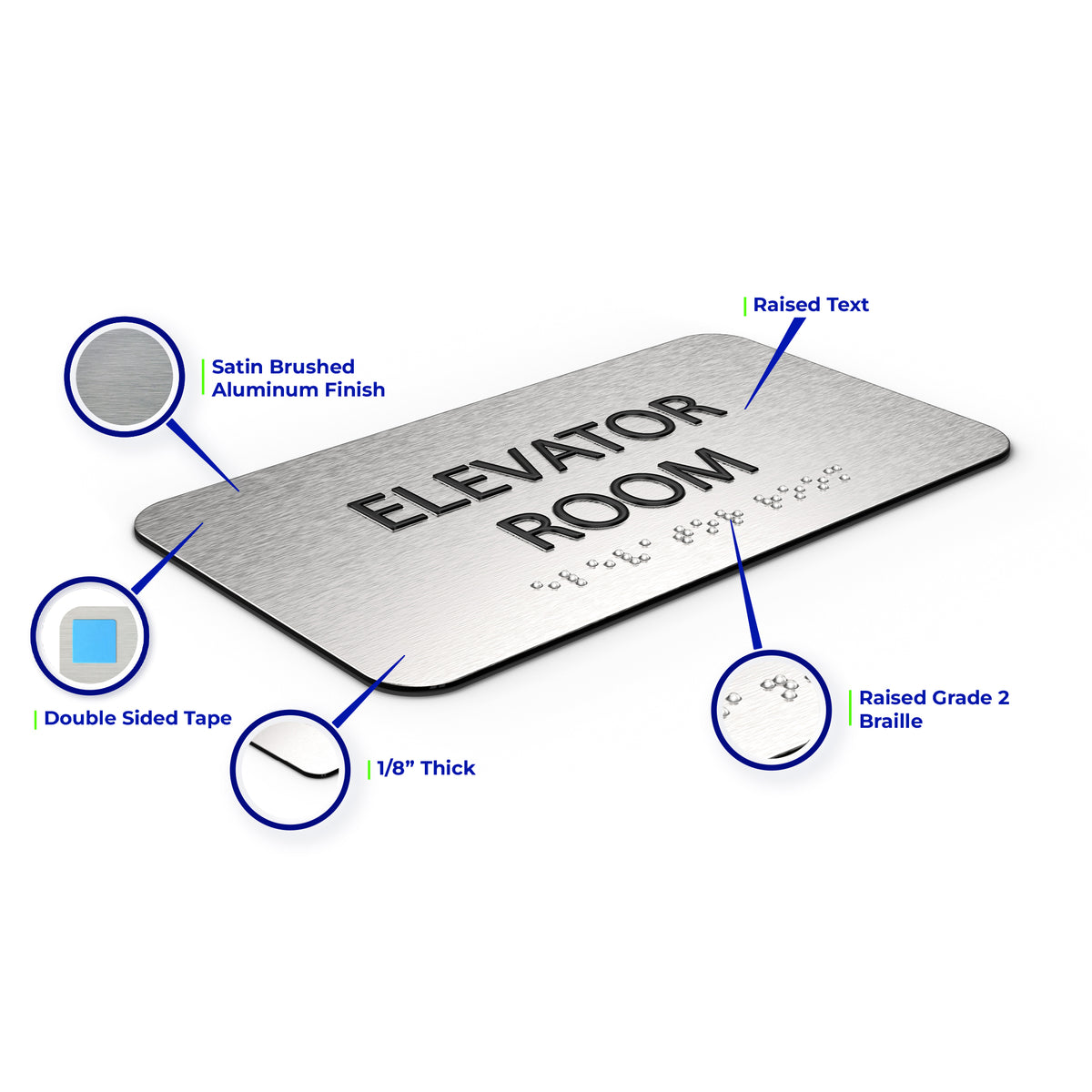 ELEVATOR ROOM Sign - Brushed Silver Aluminum - ADA Compliant