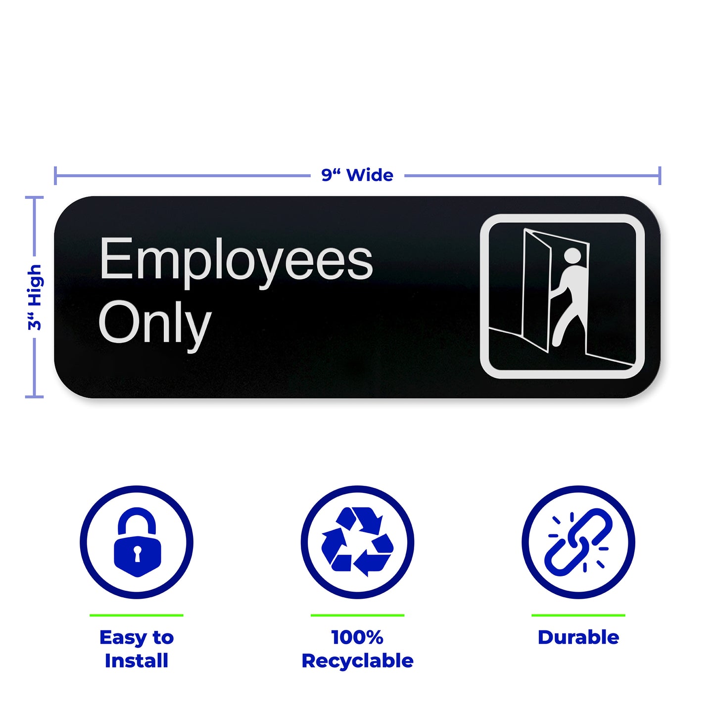 EMPLOYEES ONLY Sign Package, Black Acrylic, White Text, 9"x 3" - SET OF 3