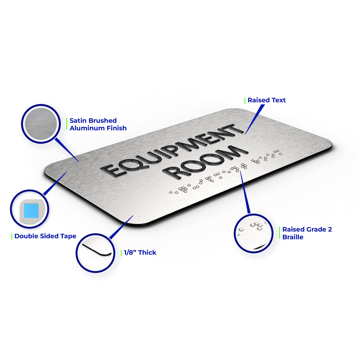 EQUIPMENT ROOM Sign - Brushed Silver Aluminum - ADA Compliant