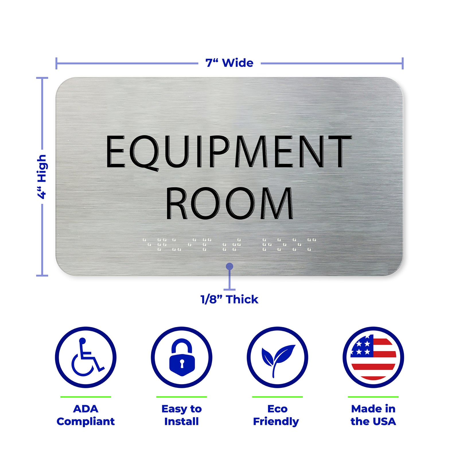 EQUIPMENT ROOM Sign - Brushed Silver Aluminum - ADA Compliant