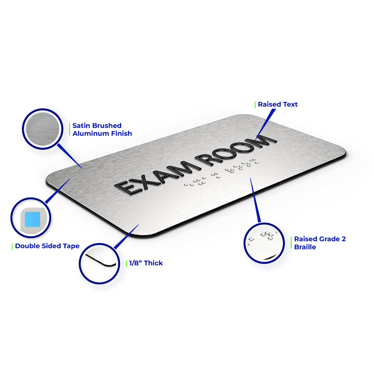 EXAM ROOM Sign - Brushed Silver Aluminum - ADA Compliant