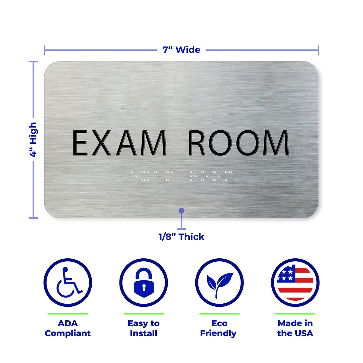 EXAM ROOM Sign - Brushed Silver Aluminum - ADA Compliant