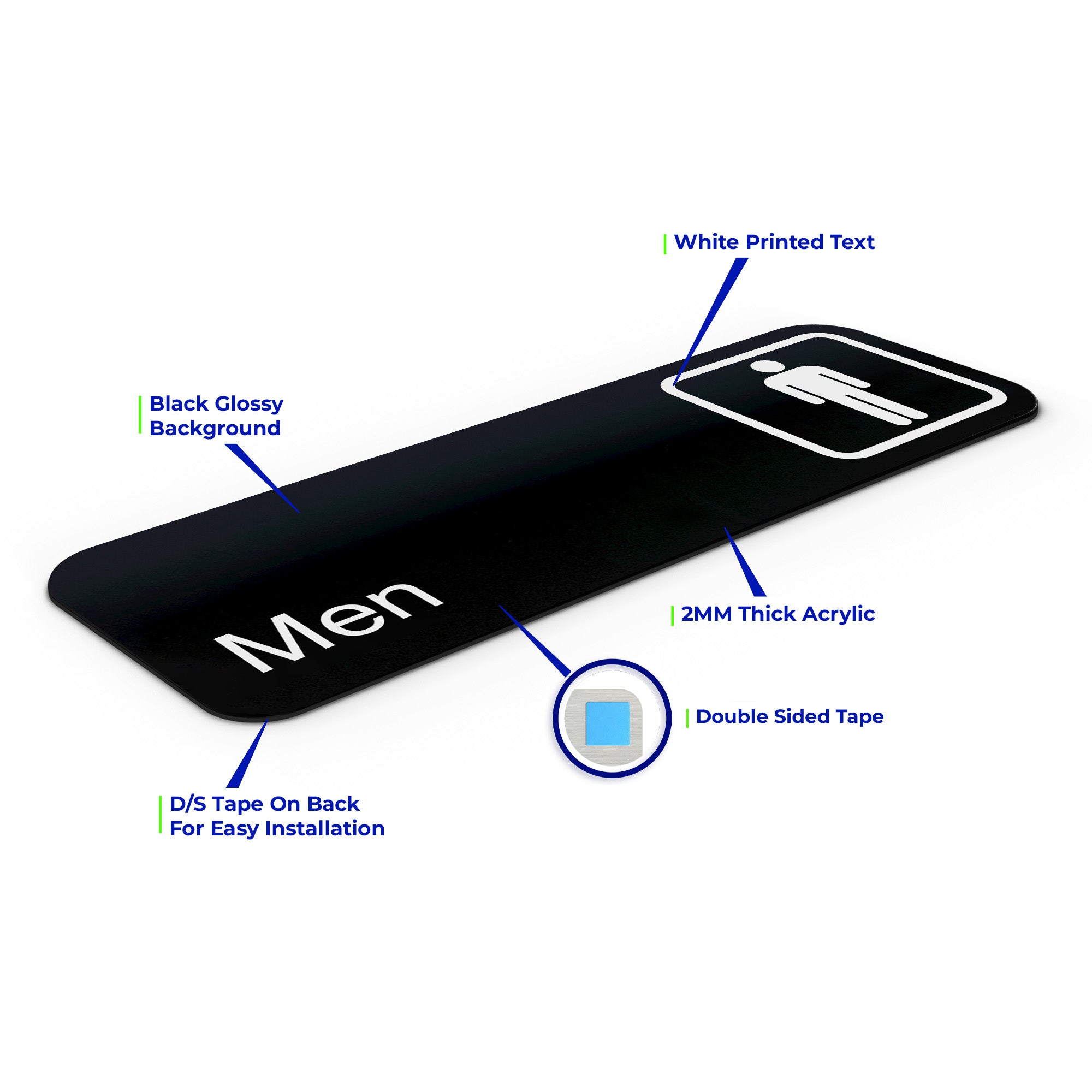MEN Restroom Sign -  Black Acrylic