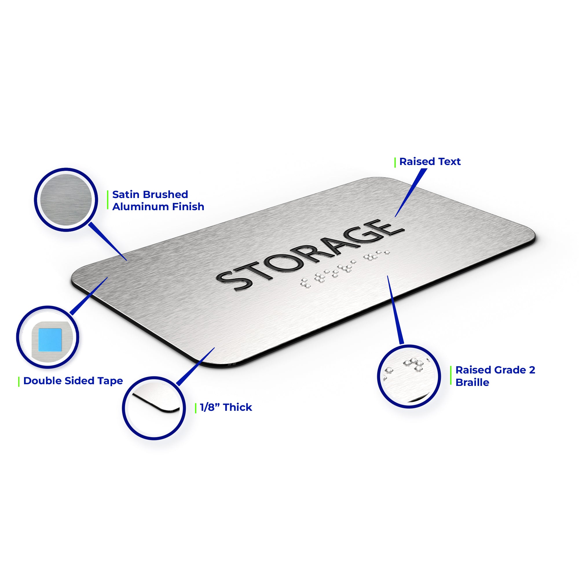 STORAGE Sign - Brushed Silver Aluminum - ADA Compliant